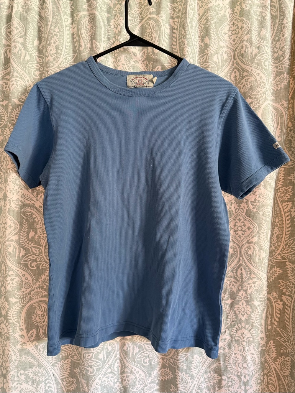 Milani Dusty Blue Ribbed Tee with Brand Patch
